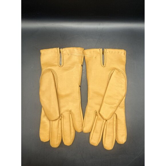 VTG Camel leather like lined gloves New W/O Tag Classic Retro 70's 80's Size A - Picture 2 of 3